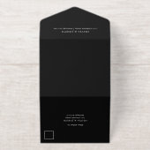 ゴールデン クレスト | ブラック エレガント ウェディング ゴールド フォイル オールインワン招待状 (外側)