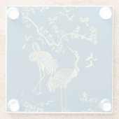 ゴールデン・クレーン・アート、青い背景 ガラスコースター (裏面)