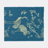 ゴールデン・クレーン・アート、青い背景 フリースブランケット (正面(横))