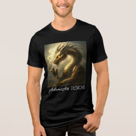 ゴールデン・クロックワーク・ドラゴン・ファンタジーアート トライブレンドTシャツ
