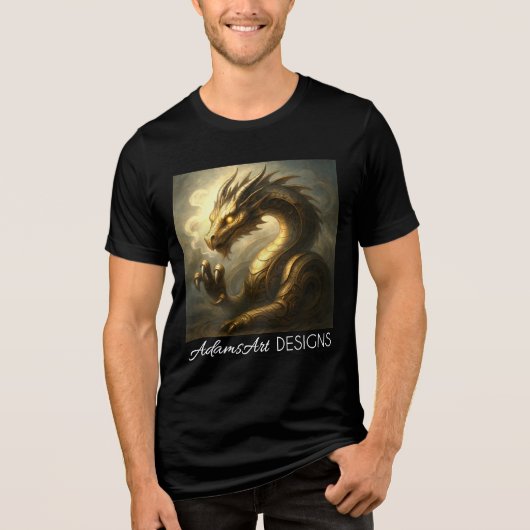 ゴールデン・クロックワーク・ドラゴン・ファンタジーアート トライブレンドTシャツ (正面)