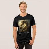 ゴールデン・クロックワーク・ドラゴン・ファンタジーアート トライブレンドTシャツ (正面全面)