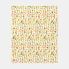 ゴールデン、グリーン、オレンジ色の紅葉オンホワイト フリースブランケット