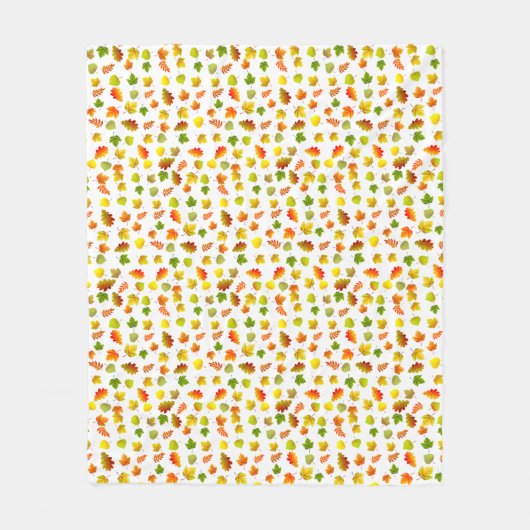 ゴールデン、グリーン、オレンジ色の紅葉オンホワイト フリースブランケット (正面)