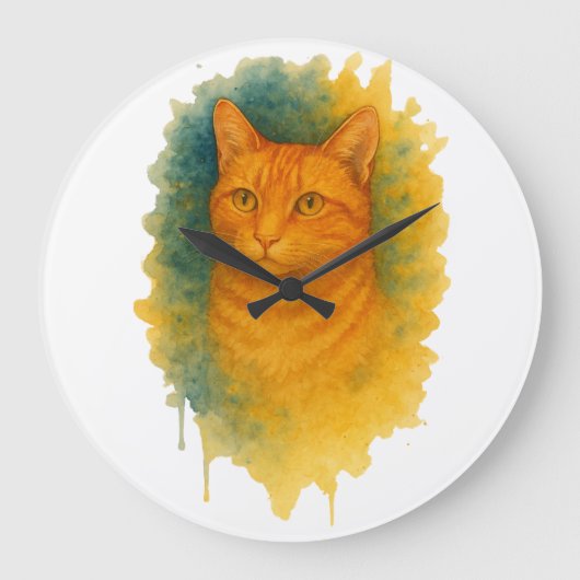 ゴールデン・グロー：水彩猫Tシャツ ラージ壁時計 (正面)