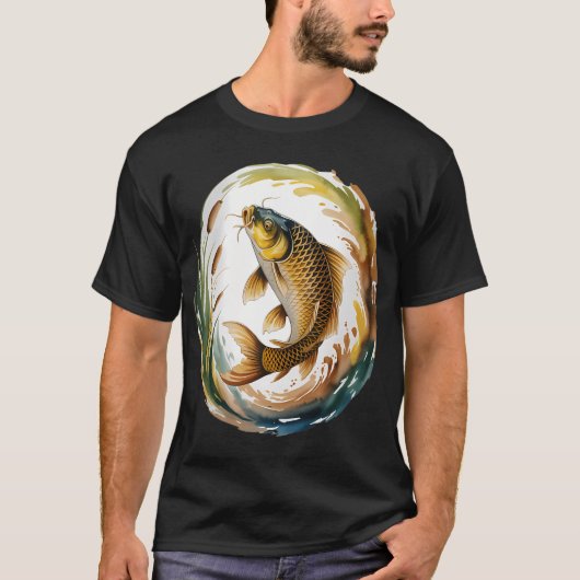 ゴールデン+コイ+セレニティ – 静かな湖のコイ tシャツ (正面)