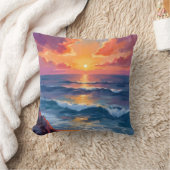 ゴールデン・コースト | 海の夕焼け水彩画 クッション (ブランケット)