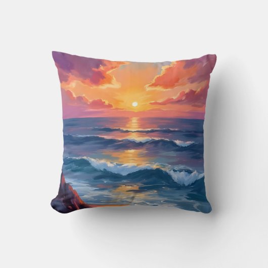 ゴールデン・コースト | 海の夕焼け水彩画 クッション (正面)