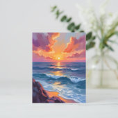 ゴールデン・コースト | 海の夕焼け水彩画 ポストカード (スタンド正面)