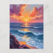 ゴールデン・コースト | 海の夕焼け水彩画 ポストカード (正面)