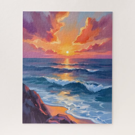ゴールデン・コースト | 海の夕焼け 水彩画 ジグソーパズル (縦)