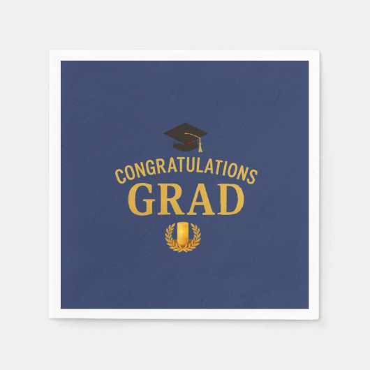 ゴールデン・サクセス卒業テーマ王室の- & 金ゴールド スタンダードカクテルナプキン (正面)