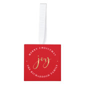 ゴールデン・ジョイ |赤い聖降誕祭（写真付き） キューブオーナメント (正面)