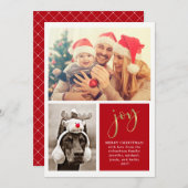 ゴールデン・ジョイ | 2枚の写真付き赤いクリスマスカード シーズンカード (正面/裏面)