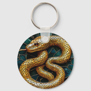 🐍💛 ゴールデン スネーク ステンドグラス チャーム ✨🔑 キーホルダー