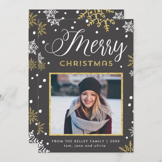 ゴールデン·スノーフレーク·クリスマス·ニュースレター写真 シーズンカード (正面/裏面)