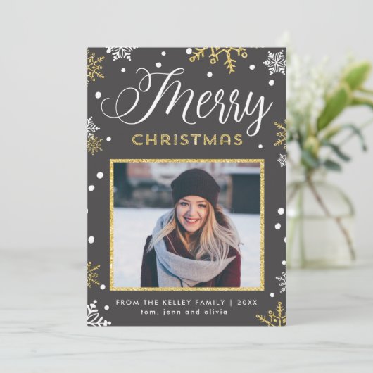 ゴールデン·スノーフレーク·クリスマス·ニュースレター写真 シーズンカード (スタンド正面)