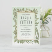 ゴールデン セージ グリーン グリーン ウォーターカラー ウェディング 招待状 (スタンド正面)