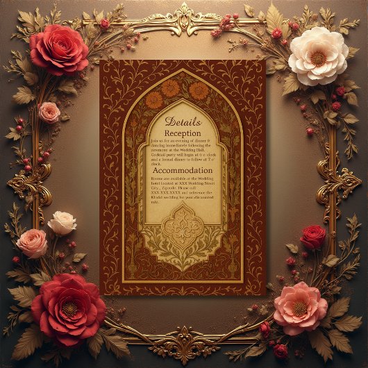 ゴールデン テラコッタ アラビアン フローラル アーチ ウェディング エンクロージャーカード