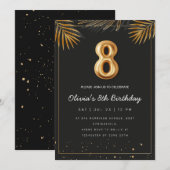 ゴールデン トロピカル パームリーフ ８歳の誕生日 招待状 (正面/裏面)