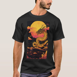 『ゴールデン・ドラゴンSunrise Symphony in Vaporwave』 Tシャツ