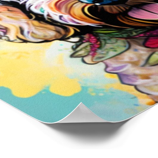 ゴールデン・ドードルの夢:花模様とおもしろい ポスター (角)