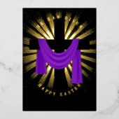 ゴールデン・バースト・ライト付き十字架上の紫のサッシ 箔シーズンカード (正面)