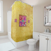 ゴールデン&パープルメキシカンホーボホフォークアート シャワーカーテン (インサイチュ)