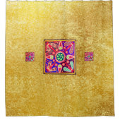 ゴールデン&パープルメキシカンホーボホフォークアート シャワーカーテン (正面)