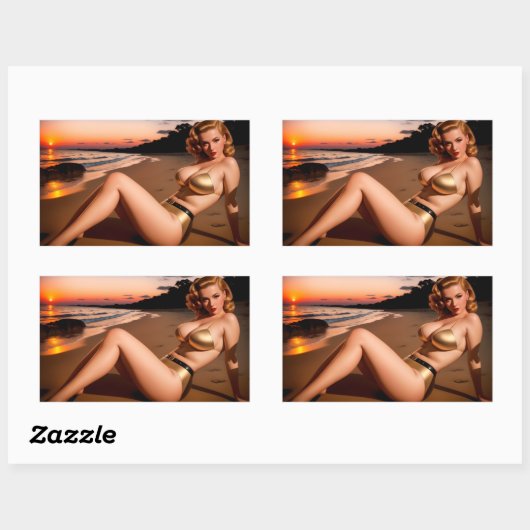 ゴールデン・ビキニの少女 長方形シール (シート)