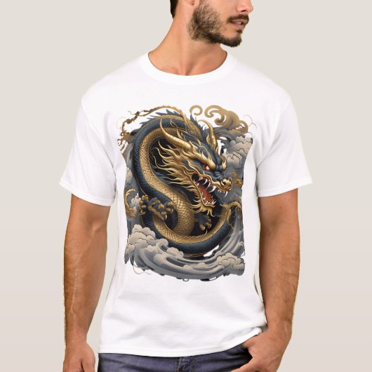 ゴールデン・ファイア・ドラゴン - 神話の力 Tシャツ (正面)
