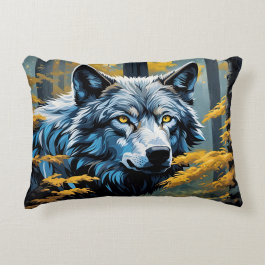 ゴールデン・フォレストのグレーウルフ アクセントクッション (正面)