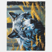 ゴールデン・フォレストのグレーウルフ フリースブランケット (正面)