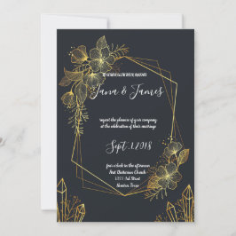 ゴールデン·フレーム·ネービ結婚ーバックズ 招待状