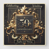 ゴールデン フロリッシュ: 50周年記念デザイン スクエア壁時計 (正面)