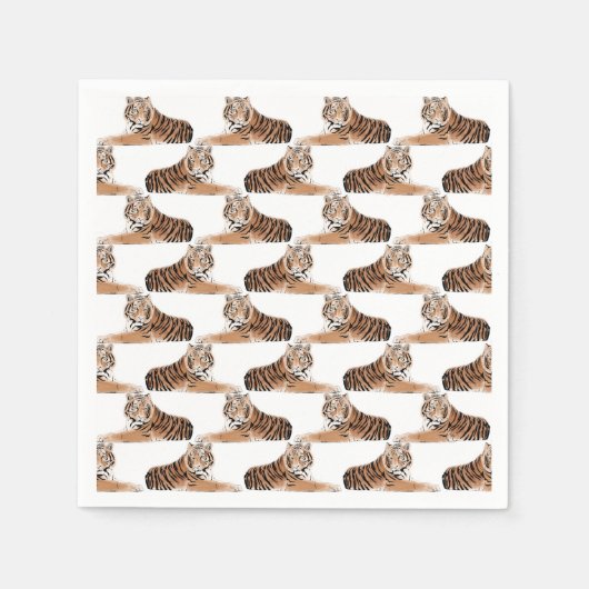 ゴールデン&ブラックタイガーアニマルホワイトデザイン スタンダードカクテルナプキン (正面)