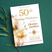 ゴールデン ブルーム - 花を添えたエレガントでモダンな50歳の誕生日 招待状
