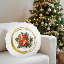 ゴールデン メリークリスマス オーダーメイド 丸型クッション