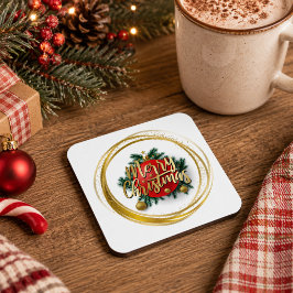 ゴールデン メリークリスマス ハードプラスチック コースター