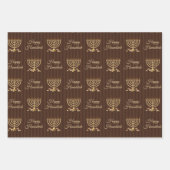 ゴールデン（ユダヤ教）メノラーハヌカーストライプズ ラッピングペーパーシート (正面)