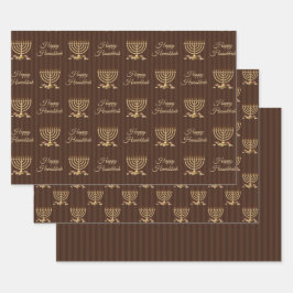 ゴールデン（ユダヤ教）メノラーハヌカーストライプズ ラッピングペーパーシート