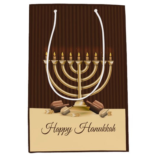 ゴールデン(ユダヤ教)メノラーハヌカー ミディアムペーパーバッグ (正面)