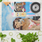 ゴールデン・リトリーバーのアイスクリームのトラック キッチンタオル (折り畳み)