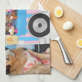 ゴールデン・リトリーバーのアイスクリームのトラック キッチンタオル (四つ折り)