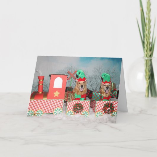 ゴールデン・リトリーバーのクリスマスの列車 シーズンカード (正面)