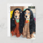 ゴールデン・リトリーバーのハロウィンのヒッピーの郵便はがき シーズンポストカード (正面/裏面)