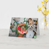 ゴールデン・リトリーバーのハロウィンの人食い植物 カード (黄色い花)