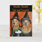 ゴールデン・リトリーバーのハロウィンの魔法使い カード (黄色い花)