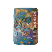 ゴールデン・リトリーバーの人魚およびタコの海日 バスマット (正面縦)