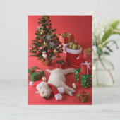 ゴールデン・リトリーバーの子犬およびクリスマス シーズンカード (スタンド正面)